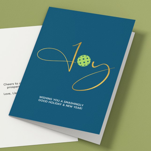 Cartes Pour Fêtes Annuelles Chic Pickleball "Joy" Bleu Noël (Créateur téléchargé)