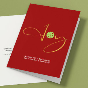Cartes Pour Fêtes Annuelles Chic Pickleball "Joy" Noël Rouge