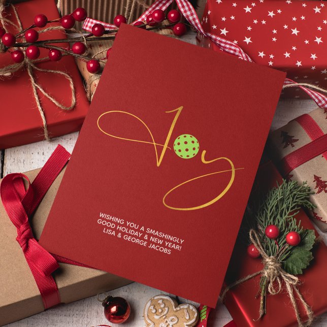 Cartes Pour Fêtes Annuelles Chic Pickleball "Joy" Noël Rouge (Créateur téléchargé)