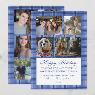 Cartes Pour Fêtes Annuelles Chic Plaid HANOUKKA Custom 9 Photo Collage Bleu