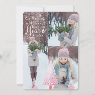 Cartes Pour Fêtes Annuelles Chic Pretty Rose Parties scintillant Pine Tree pho