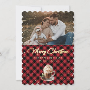 Cartes Pour Fêtes Annuelles Chic Red Gold Plaid Photo Joyeux Noël