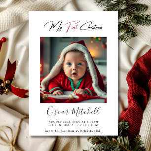 Cartes Pour Fêtes Annuelles Chic Red Mon premier bébé de Noël Photo Simple