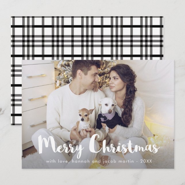 Cartes Pour Fêtes Annuelles Chic rustique avec photo Joyeux Noël (Devant / Derrière)