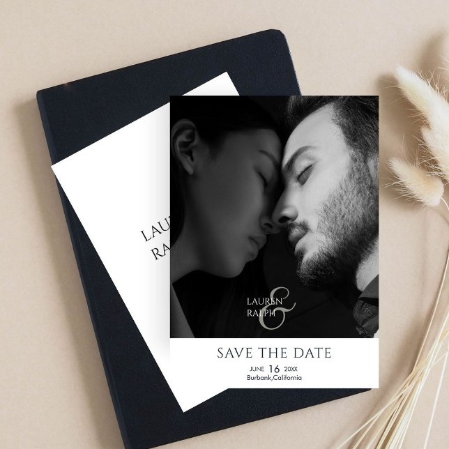 Cartes Pour Fêtes Annuelles Chic Script Photo Wedding Enregistrer La Date (Créateur téléchargé)