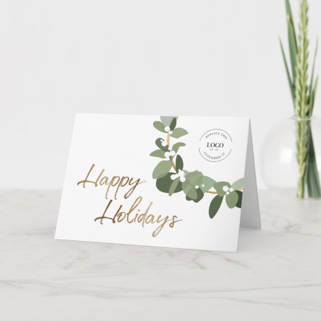 Cartes Pour Fêtes Annuelles Chic Simple Joyeux Vacances Gold Green Wreath (Devant)