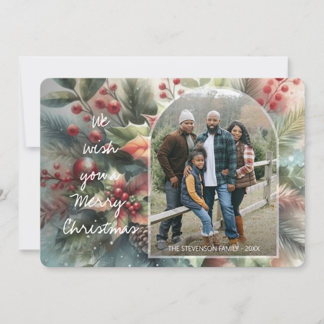Cartes Pour Fêtes Annuelles Chic Trendy Red Floral Berries Holiday Wreath (Devant)