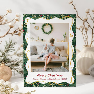 Cartes Pour Fêtes Annuelles Chic Vert foncé Botanique Noël 1 Photo