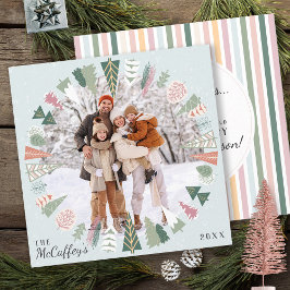 Cartes Pour Fêtes Annuelles Chic Vintage Arbres de Noël Photo BLUE Pink Green