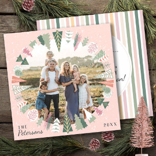 Cartes Pour Fêtes Annuelles Chic Vintage Arbres de Noël Photo PINK Sage Green