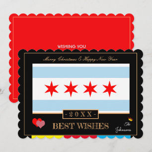 Cartes Pour Fêtes Annuelles Chicago Drapeau & Bonne Année /Meilleurs voeux USA