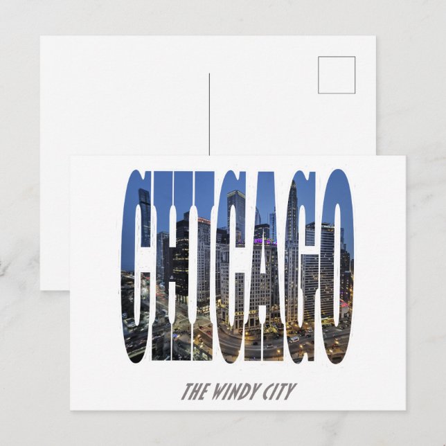 Cartes Pour Fêtes Annuelles Chicago Skyline (Devant / Derrière)
