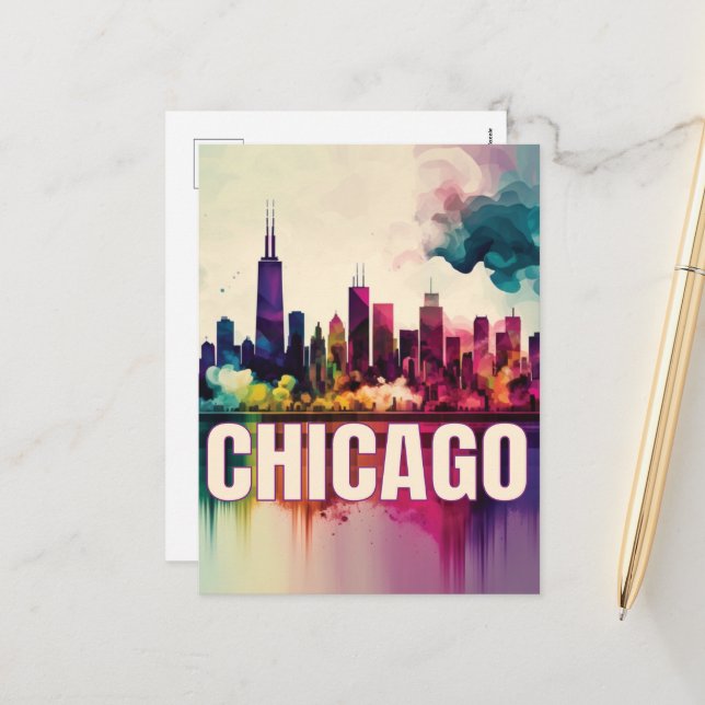 Cartes Pour Fêtes Annuelles Chicago Skyline (Devant/Arrière en situation)
