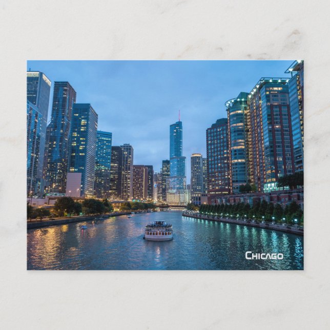 Cartes Pour Fêtes Annuelles Chicago Skyline Sunset River (Devant)