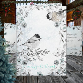 Cartes Pour Fêtes Annuelles Chickadee Birds d'hiver Dusty Blue Joyeux Noël