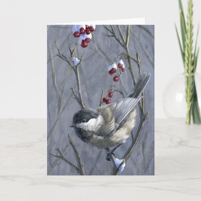 Cartes Pour Fêtes Annuelles Chickadee de Noël (Devant)