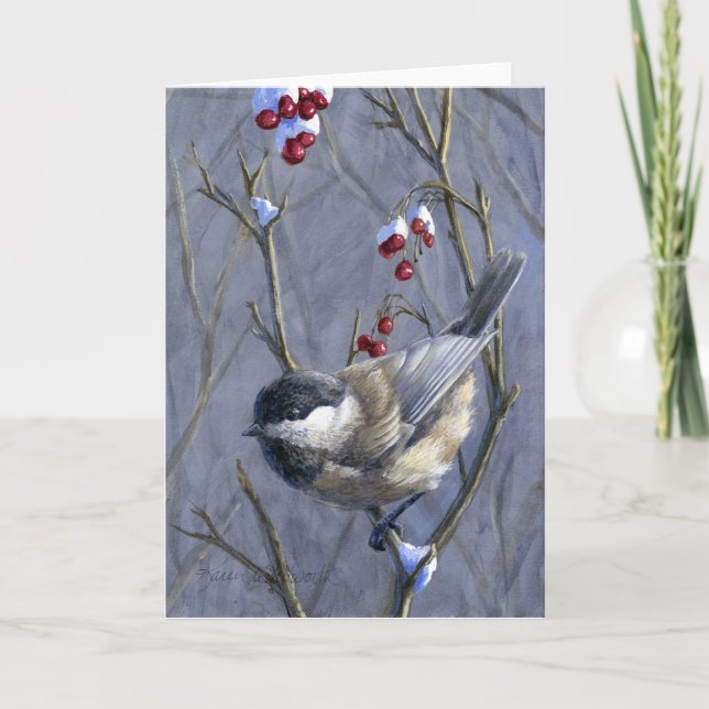 Cartes Pour Fêtes Annuelles Chickadee et baies faits sur commande - Noël de (Devant)