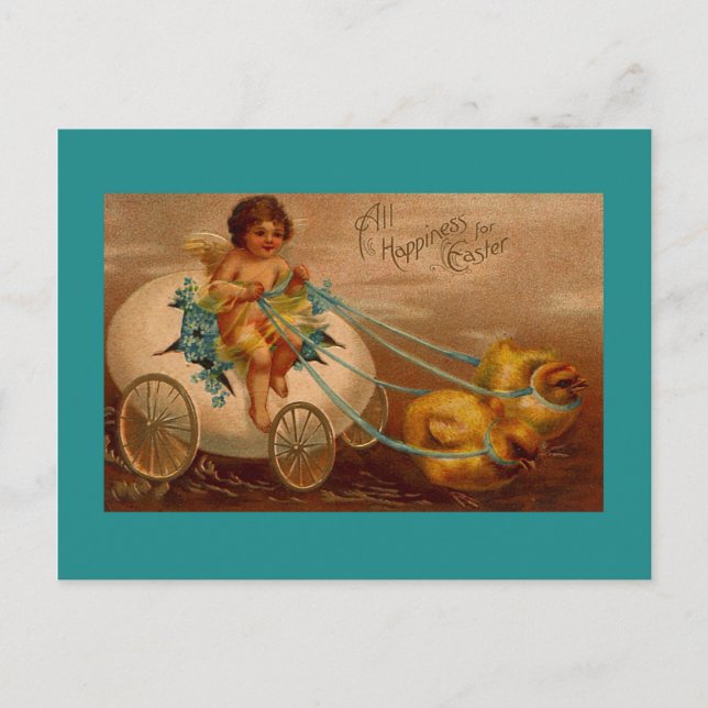 CARTES POUR FÊTES ANNUELLES CHICS PULLING OEUF WAGON IMAGINAIRE EASTER POSTCAR (Devant)