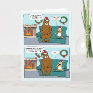 Cartes Pour Fêtes Annuelles Chien amusant et Ours de covoiturage Noël