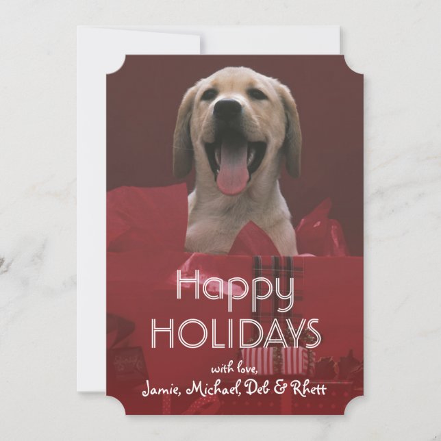 Cartes Pour Fêtes Annuelles Chien avec cadeaux de vacances (Devant)