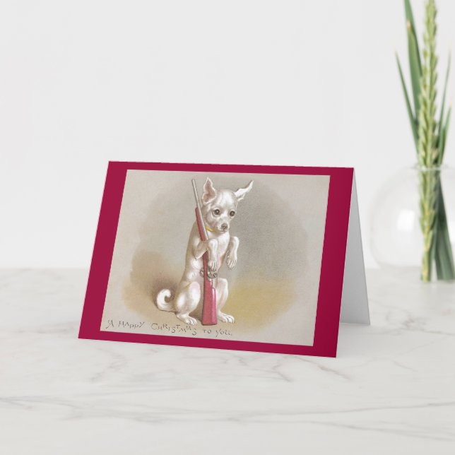Cartes Pour Fêtes Annuelles Chien avec Noël victorien de fusil (Devant)
