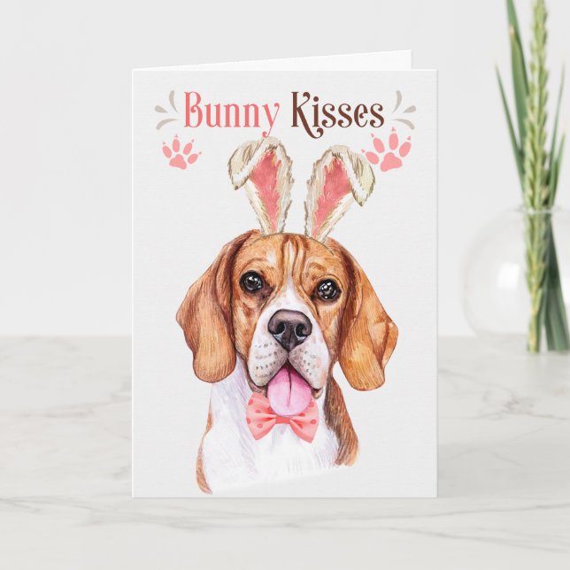Cartes Pour Fêtes Annuelles Chien beagle à Bunny Ears pour Pâques (Devant)