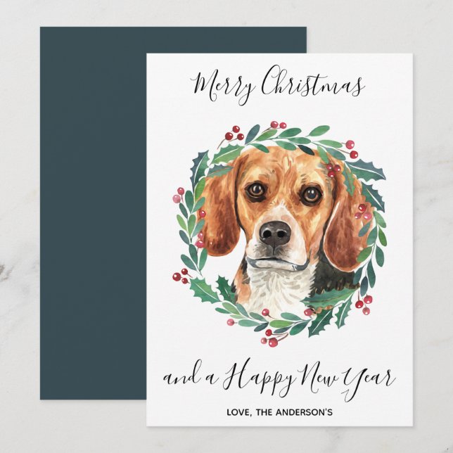 Cartes Pour Fêtes Annuelles Chien beagle Élégant Joyeux Noël (Devant / Derrière)