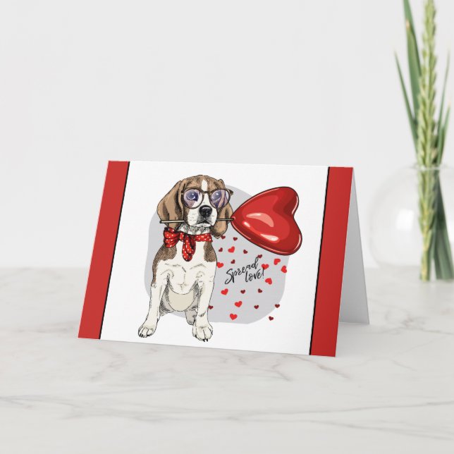 Cartes Pour Fêtes Annuelles Chien Beagle Hipster Amour Cœur Ballon (Devant)