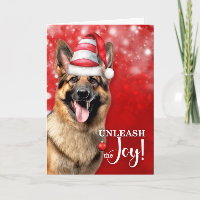 Cartes Pour Fêtes Annuelles Chien berger allemand déchaîner la joie Noël (Devant)