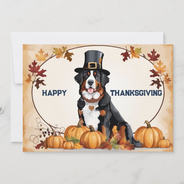 Cartes Pour Fêtes Annuelles Chien bernois avec Bon thanksgiving Casquette pèle (Devant)
