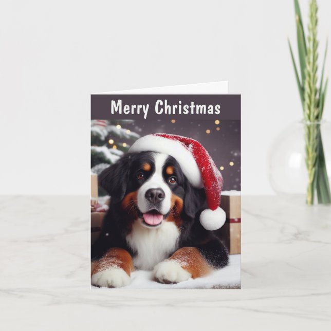 Cartes Pour Fêtes Annuelles Chien bernois perso Santa Hat Joyeux Noël (Devant)