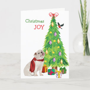 Cartes Pour Fêtes Annuelles Chien blanc, Oiseau et Arbre de Noël
