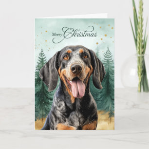 Cartes Pour Fêtes Annuelles Chien Bluetick Coonhound et forêt hivernale