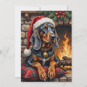 Cartes Pour Fêtes Annuelles Chien Bluetick Coonhound Lodge Noël Cosy