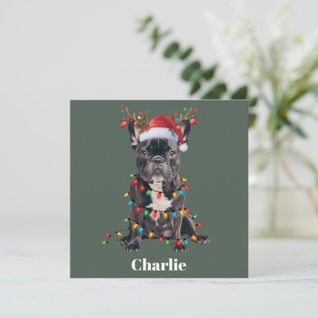 Cartes Pour Fêtes Annuelles Chien Bouledogue Français Noël Nom Personnalisé  (Debout devant)