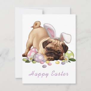 Cartes Pour Fêtes Annuelles Chien carlin Avec Oreilles De Lapin De Pâques