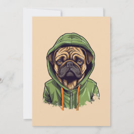 Cartes Pour Fêtes Annuelles Chien carlin portant Sweat - shirt à capuche vert