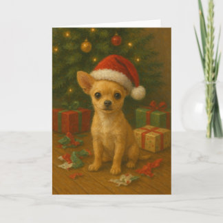 Cartes Pour Fêtes Annuelles Chien Chihuahua sous un arbre de Noël