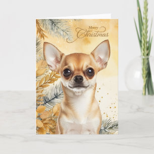 Cartes Pour Fêtes Annuelles Chien Chihuahua Tan Noël Pins Dorés