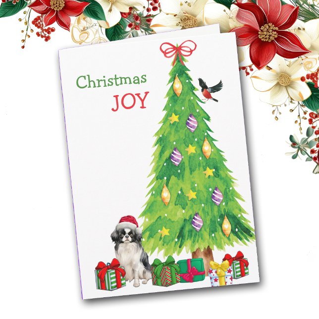 Cartes Pour Fêtes Annuelles Chien chinois japonais, oiseaux et sapin de Noël (Créateur téléchargé)