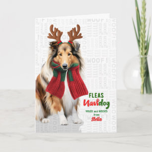 Cartes Pour Fêtes Annuelles Chien Collie Drôle Puces Navidog avec Nom
