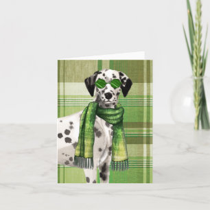 Cartes Pour Fêtes Annuelles Chien dalmate élégant avec Vert Plaid Noël