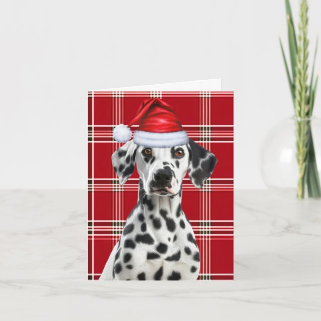 Cartes Pour Fêtes Annuelles Chien dalmate Père Noël Rouge saisonnier Noël Plai (Devant)
