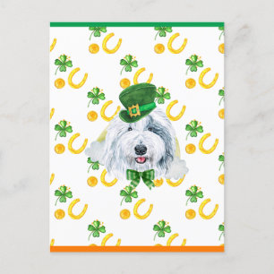 Cartes Pour Fêtes Annuelles Chien de berger anglais ancien Shamrock St. Patric