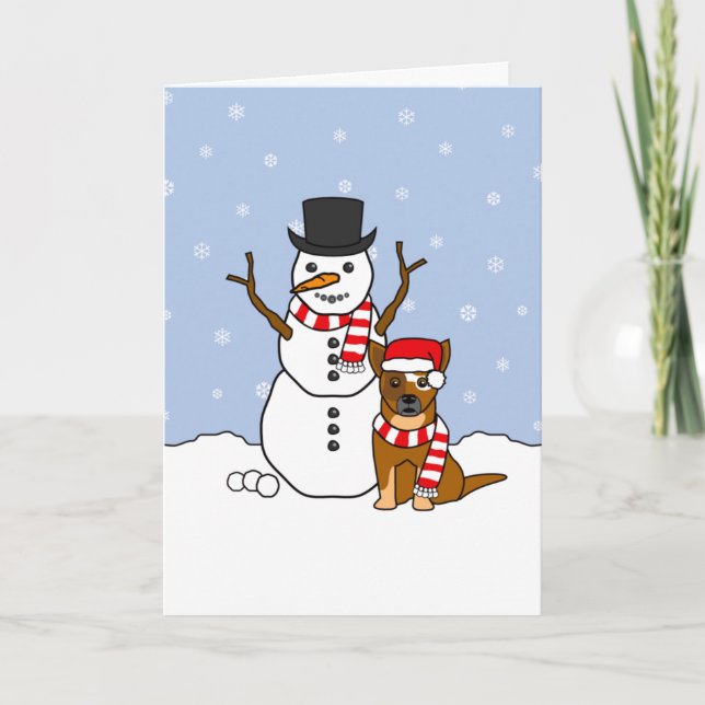 Cartes Pour Fêtes Annuelles Chien de bétail australien et Snowman (Devant)