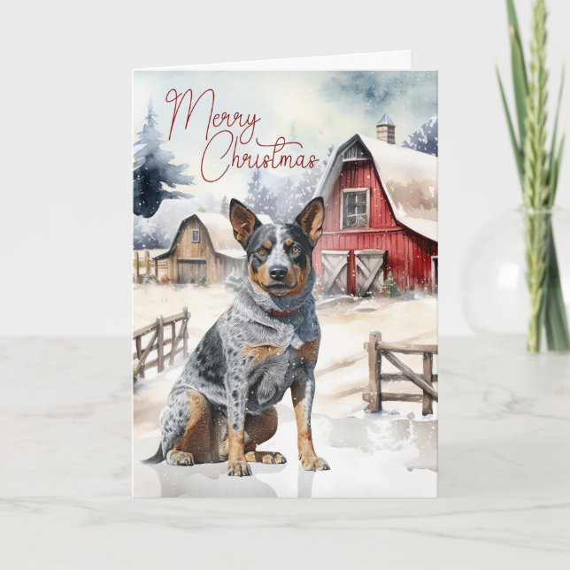 Cartes Pour Fêtes Annuelles Chien de bétail australien Joyeux Noël Rouge Grang (Devant)