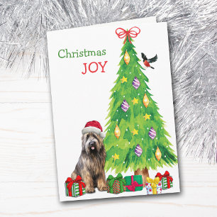 Cartes Pour Fêtes Annuelles Chien de Briard, Oiseau et Arbre de Noël