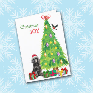 Cartes Pour Fêtes Annuelles Chien de caniche, d'oiseau et d'arbre de Noël