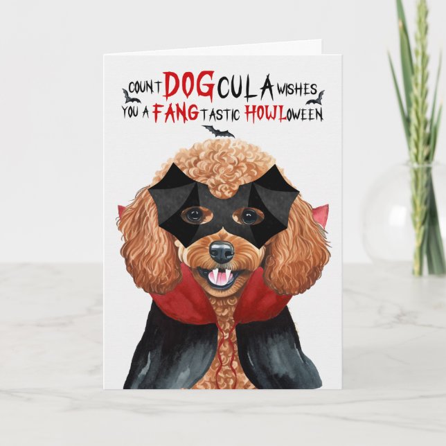 Cartes Pour Fêtes Annuelles Chien de caniche Drôle nombre DOGcula Halloween (Devant)