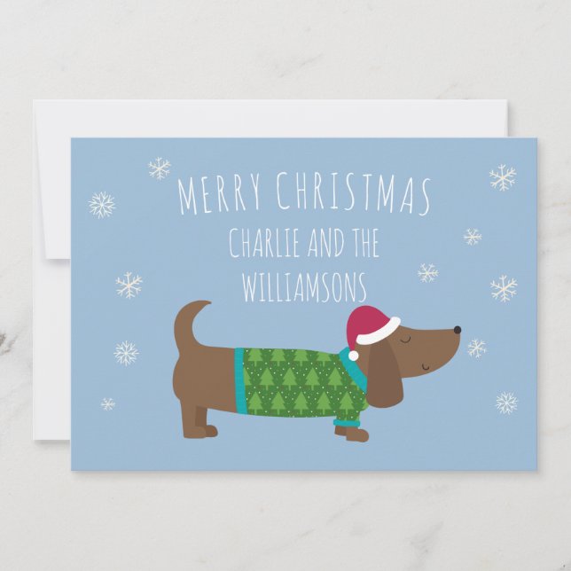 Cartes Pour Fêtes Annuelles Chien de Dachshund personnalisé Joyeux Noël (Devant)
